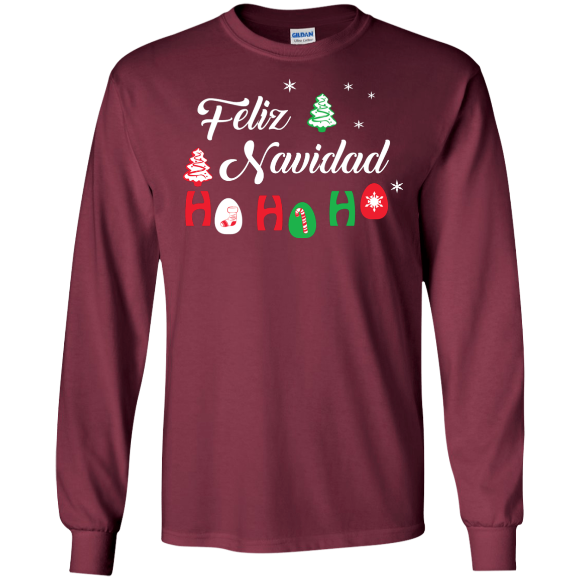 Chirstmas T-Shirt Feliz Navidad Ho Ho Ho Maroon