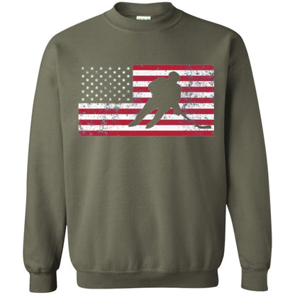 Hockey T-shirt American Flag Usa Patriotic Ice Skating Military Green