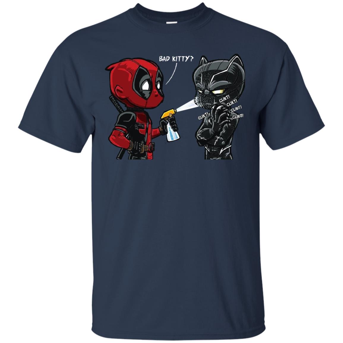 Deadpool Black Panther Bad Kitty Film Lover T-shirt Navy