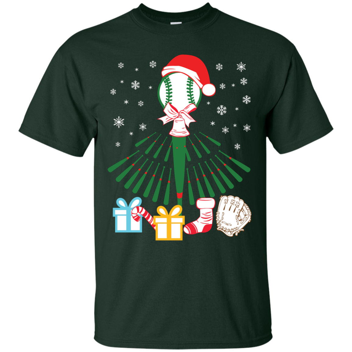 Baseball Christmas T-Shirt Forest Green