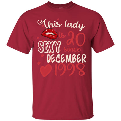 This Lady Is 20 Sexy Since December 1998 20th Birthday Shirt For December Womens Cardinal