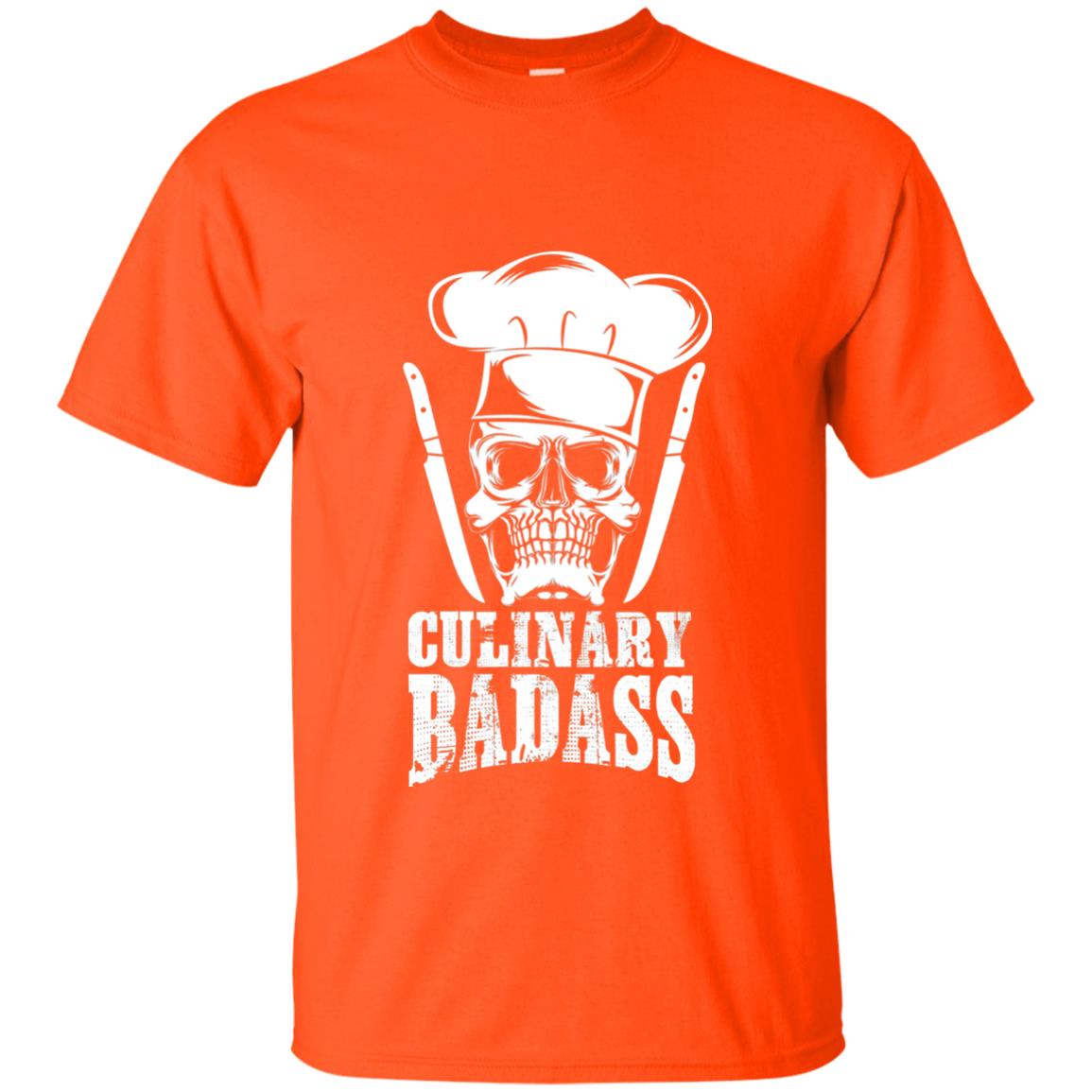 Culinary Badass Funny Chef Skull Knifes Cooking Tshirt Orange