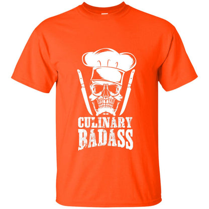 Culinary Badass Funny Chef Skull Knifes Cooking Tshirt Orange