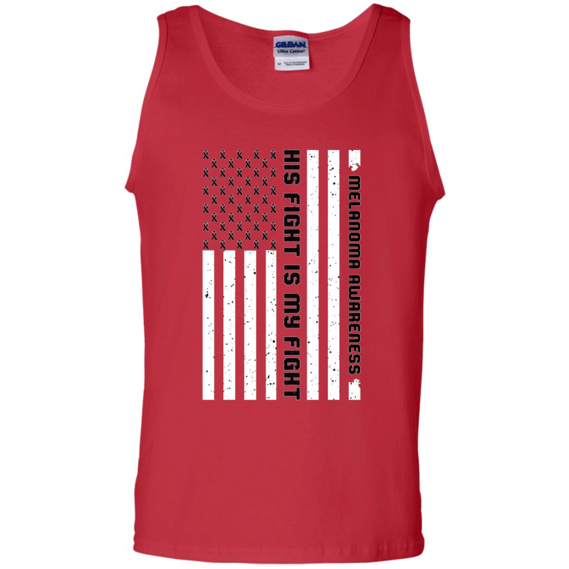 Melanoma Awareness His Fight Is My Fight Black Ribbon Stars Flag Of Usa Shirt Red