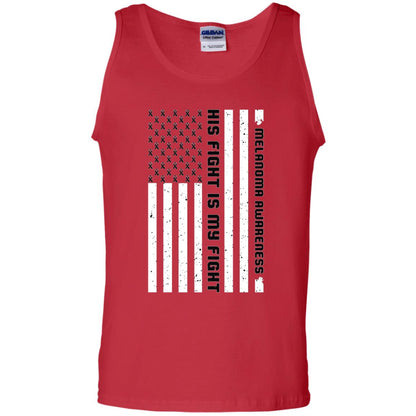 Melanoma Awareness His Fight Is My Fight Black Ribbon Stars Flag Of Usa Shirt Red