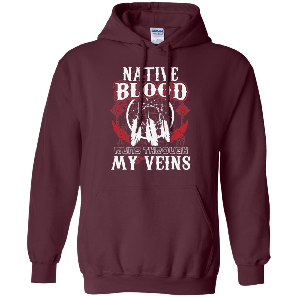 American T-shirt Native Blood Runs Through My Veins Maroon
