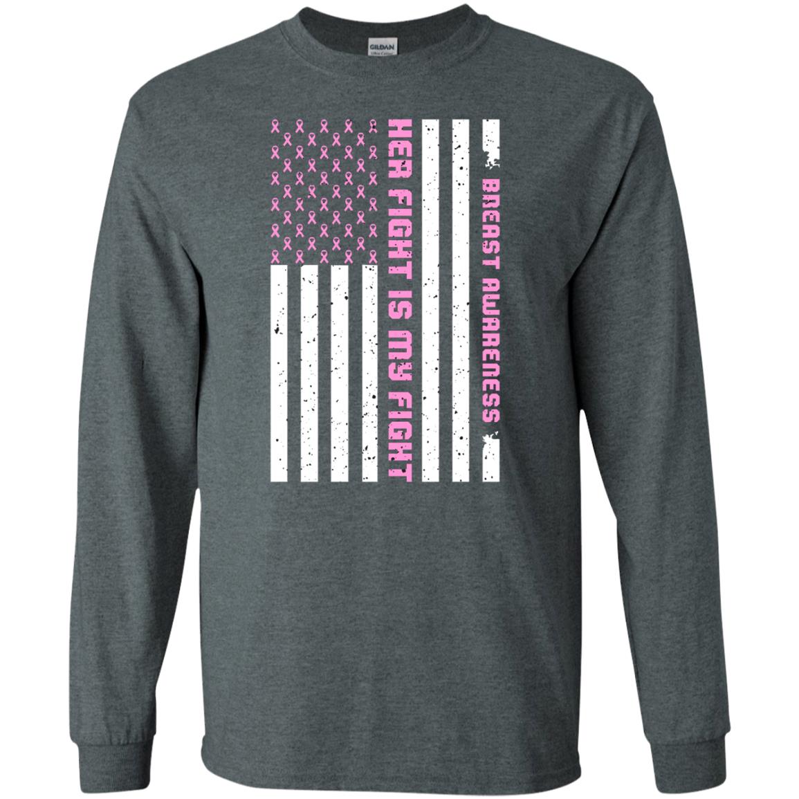 Breast Awareness His Fight Is My Fight Pink Ribbon Stars Flag Of Usa Shirt Dark Heather