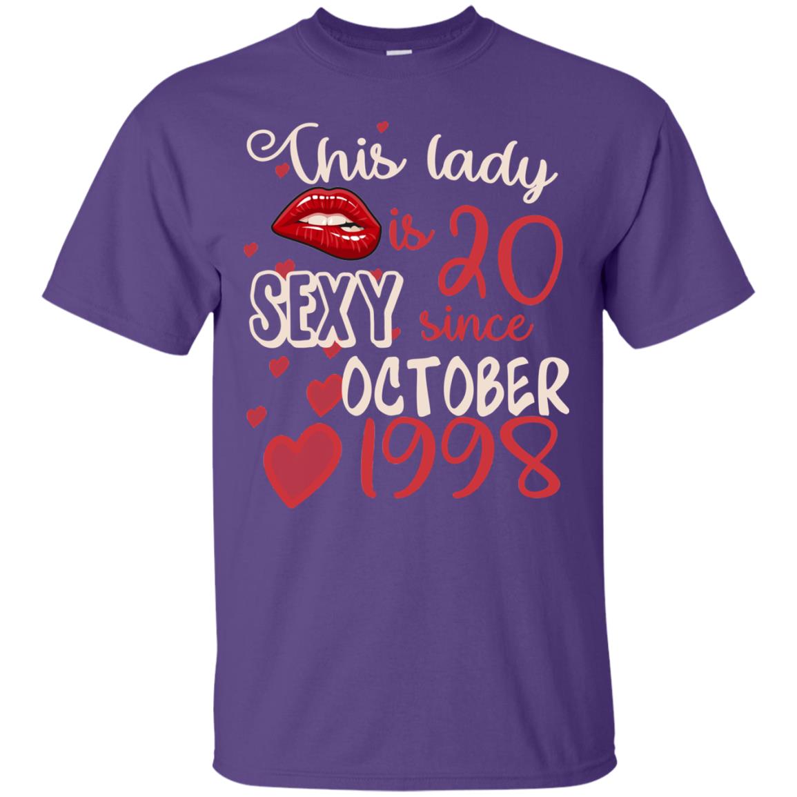 This Lady Is 20 Sexy Since October 1998 20th Birthday Shirt For October Womens Purple