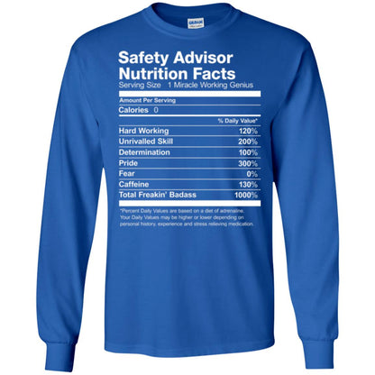 Safety Advisor Nutrition Facts Funny T-shirt Royal