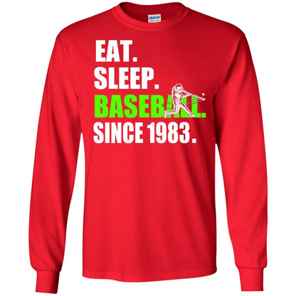 Eat Sleep Baseball Since 1983 35th Birthday Shirt Red