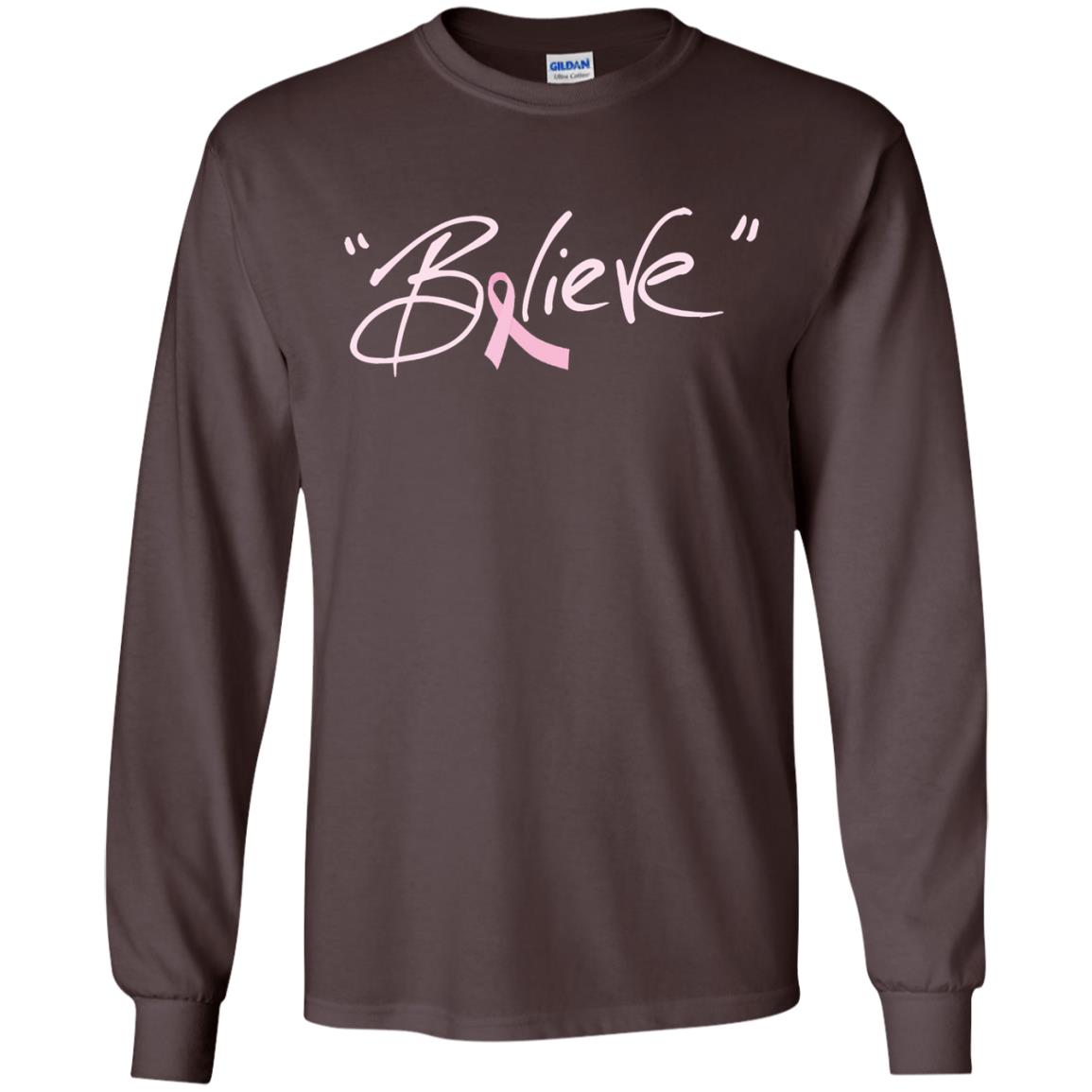 Breast Cancer Awareness Shirt Pink Ribbon Believe Dark Chocolate