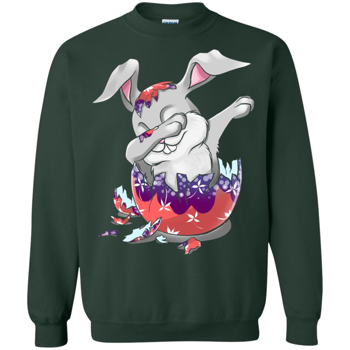 Funny Dabbing Bunny T-shirt For Kids Easter Gift Forest Green