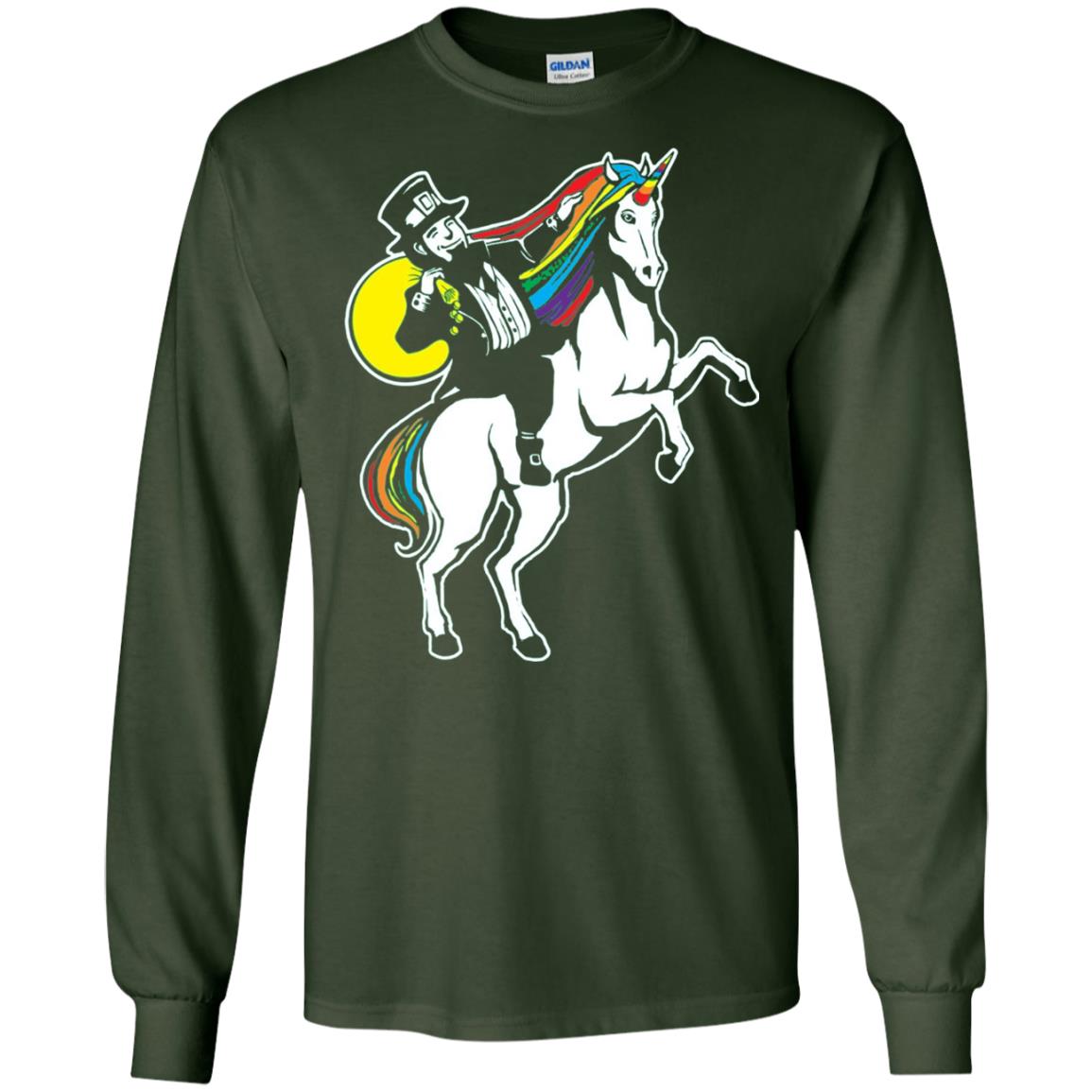 Lepricorn Leprechaun Riding Unicorn St Patrick_s Day T-shirt Forest Green