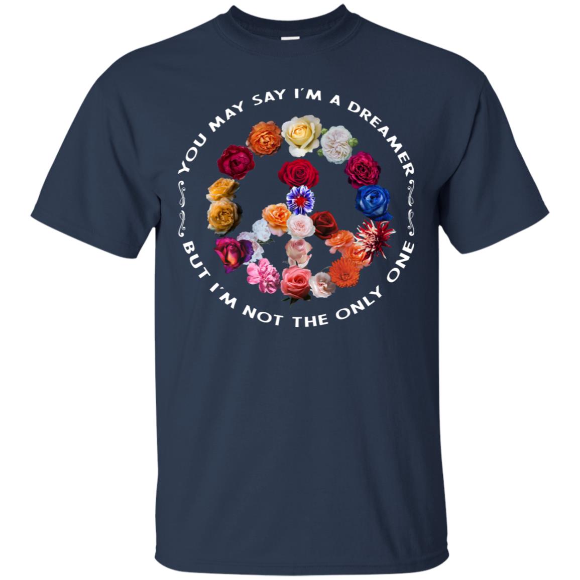 You May Say I_m A Dreamer But I_m Not The Only One Floral Peace Sign Shirt Navy