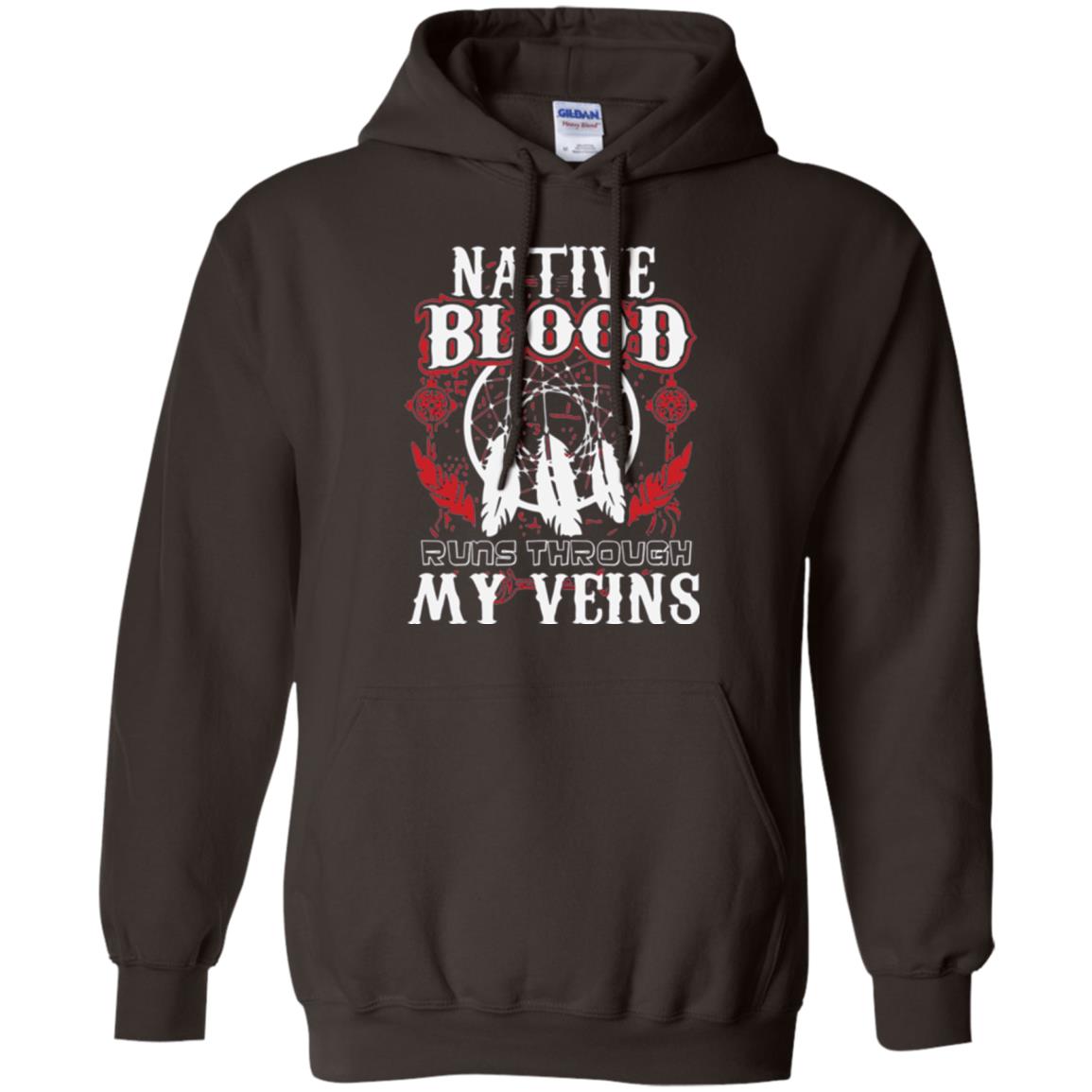 American T-shirt Native Blood Runs Through My Veins Dark Chocolate