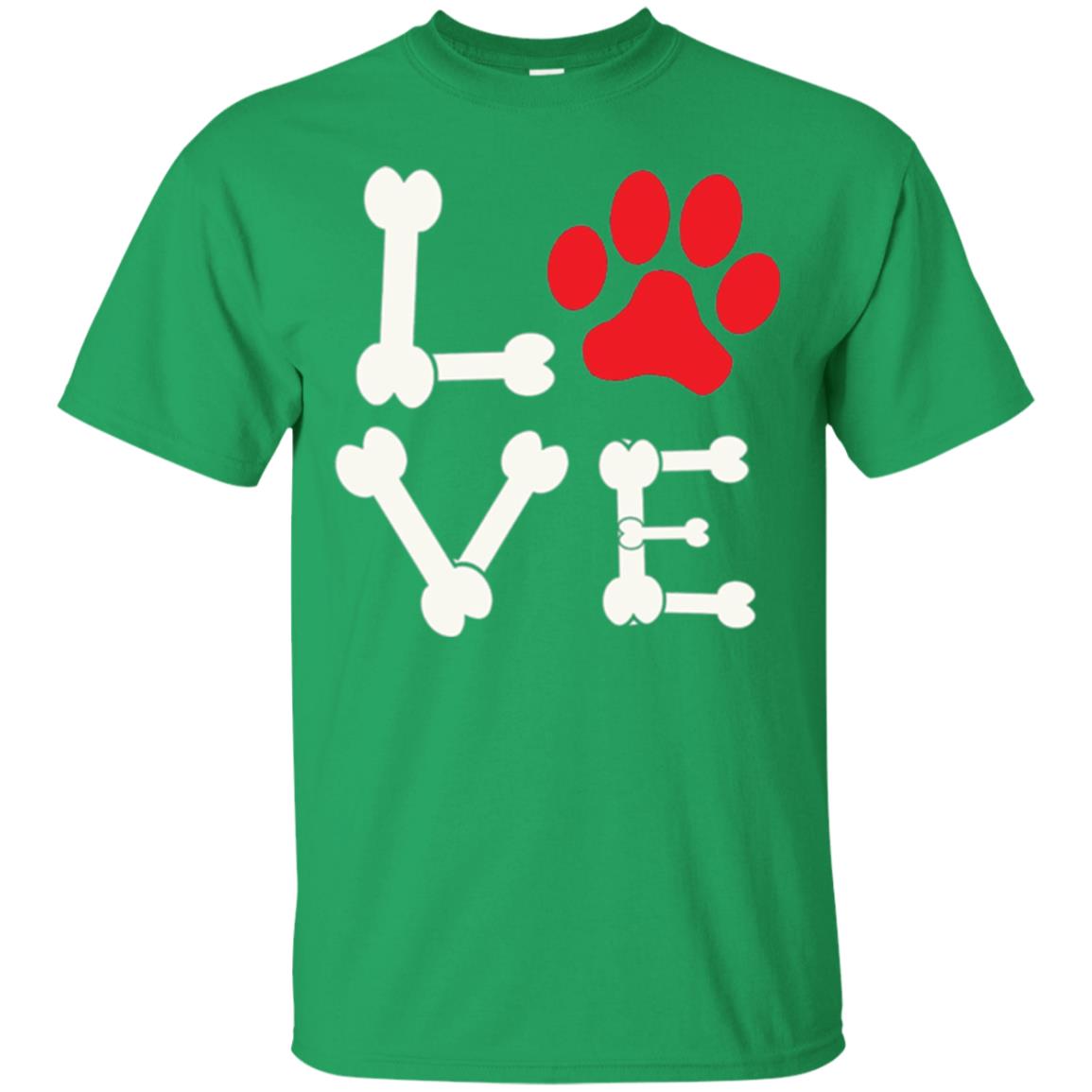 Love My Dog Red Pawprint Dog Bones T-shirt Irish Green