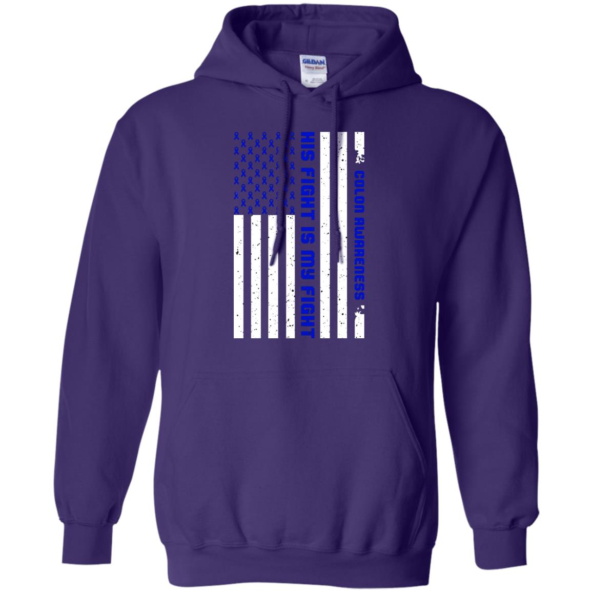 Colon Awareness His Fight Is My Fight Dark Blue Ribbon Stars Flag Of Usa Shirt Purple