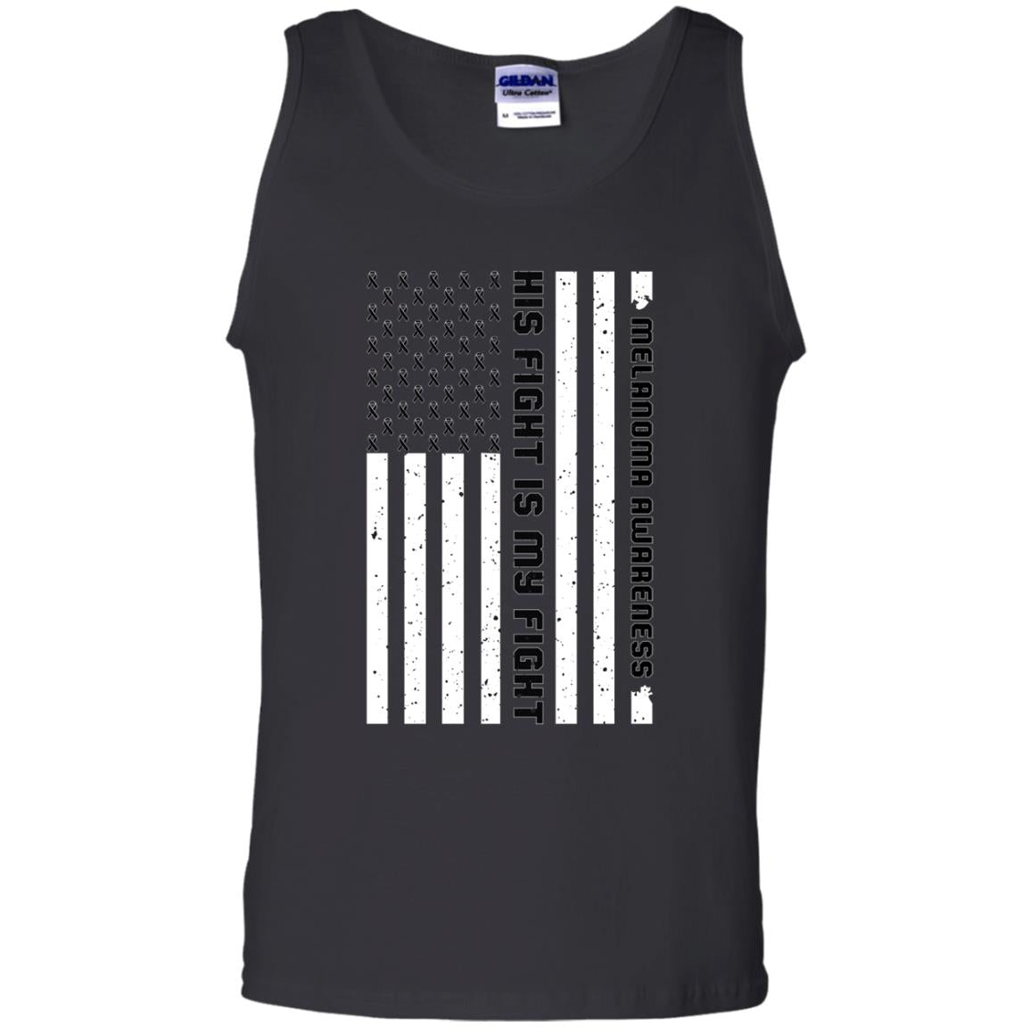 Melanoma Awareness His Fight Is My Fight Black Ribbon Stars Flag Of Usa Shirt Black