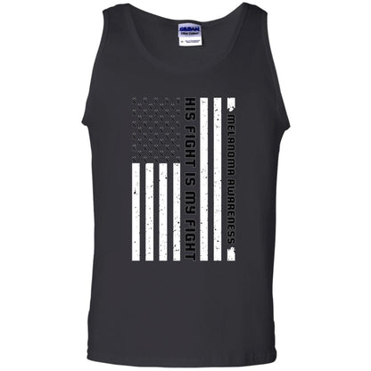 Melanoma Awareness His Fight Is My Fight Black Ribbon Stars Flag Of Usa Shirt Black