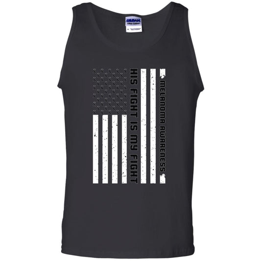 Melanoma Awareness His Fight Is My Fight Black Ribbon Stars Flag Of Usa Shirt Black