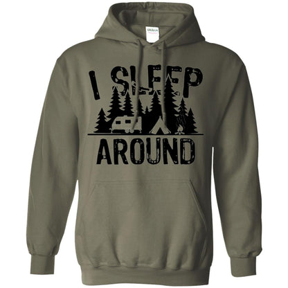 Funny Camping T-shirt I Sleep Around Military Green
