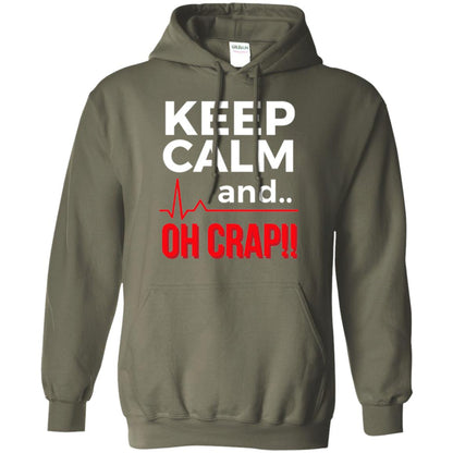Funny Emergency Room T-shirt Keep Calm Oh Crap Flatline Military Green