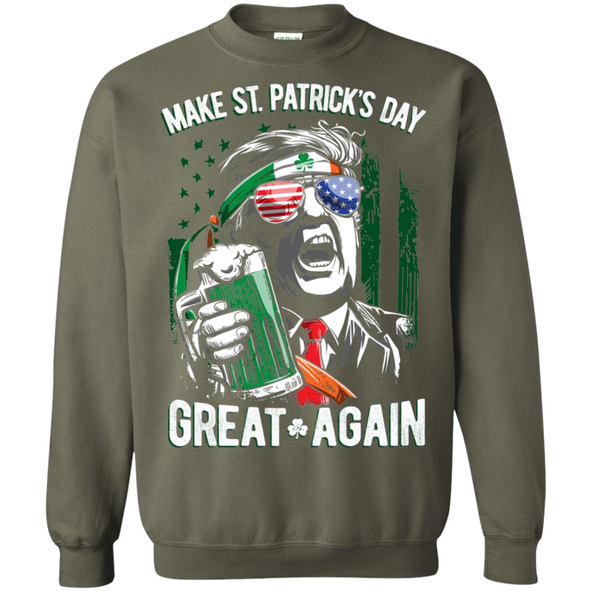 Make St Patricks Day Great Again Trump Leprechaun T-shirt Military Green
