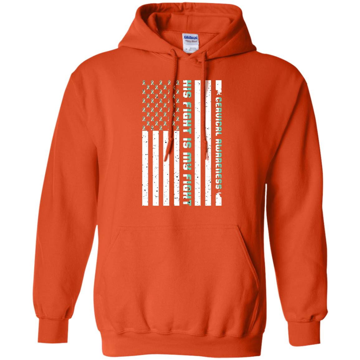 Cervical Awareness His Fight Is My Fight Teal White Stars Flag Of Usa Shirt Orange