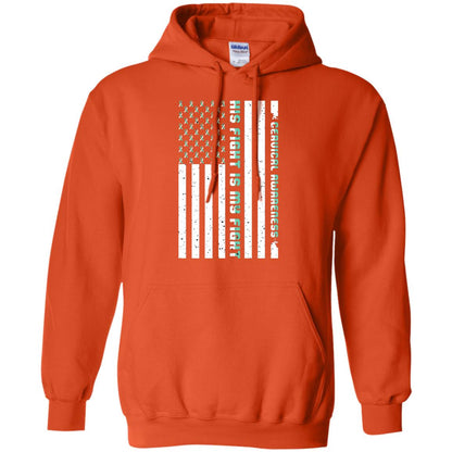 Cervical Awareness His Fight Is My Fight Teal White Stars Flag Of Usa Shirt Orange