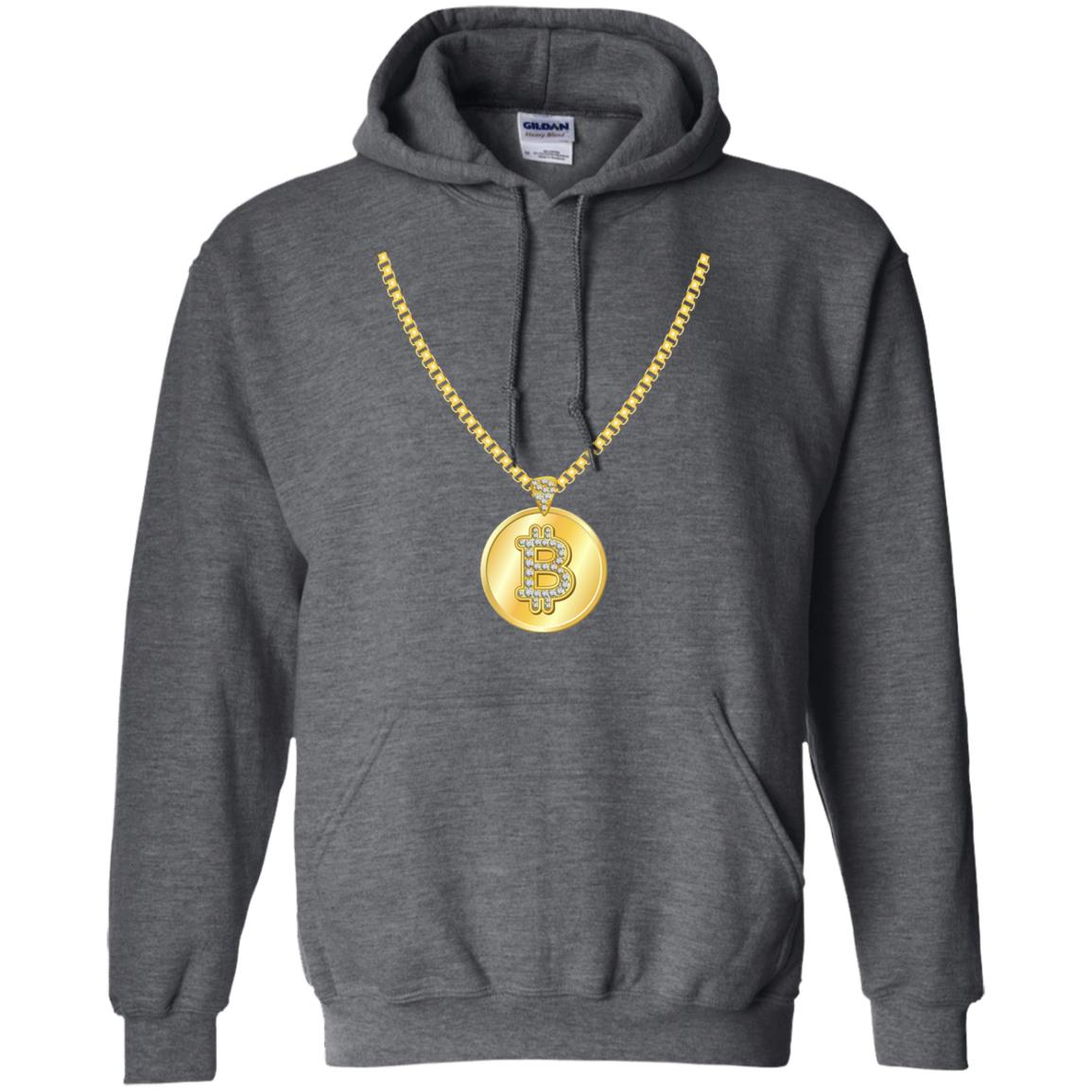 Funny Bitcoin T-shirt Gold Chain Cryptocurrency Necklace Dark Heather