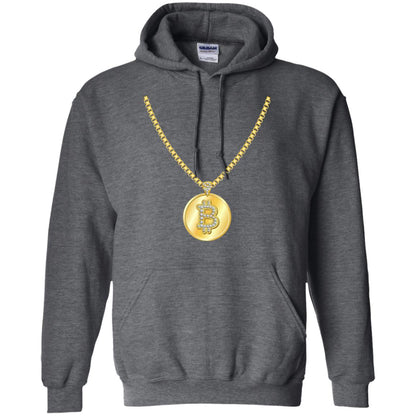 Funny Bitcoin T-shirt Gold Chain Cryptocurrency Necklace Dark Heather
