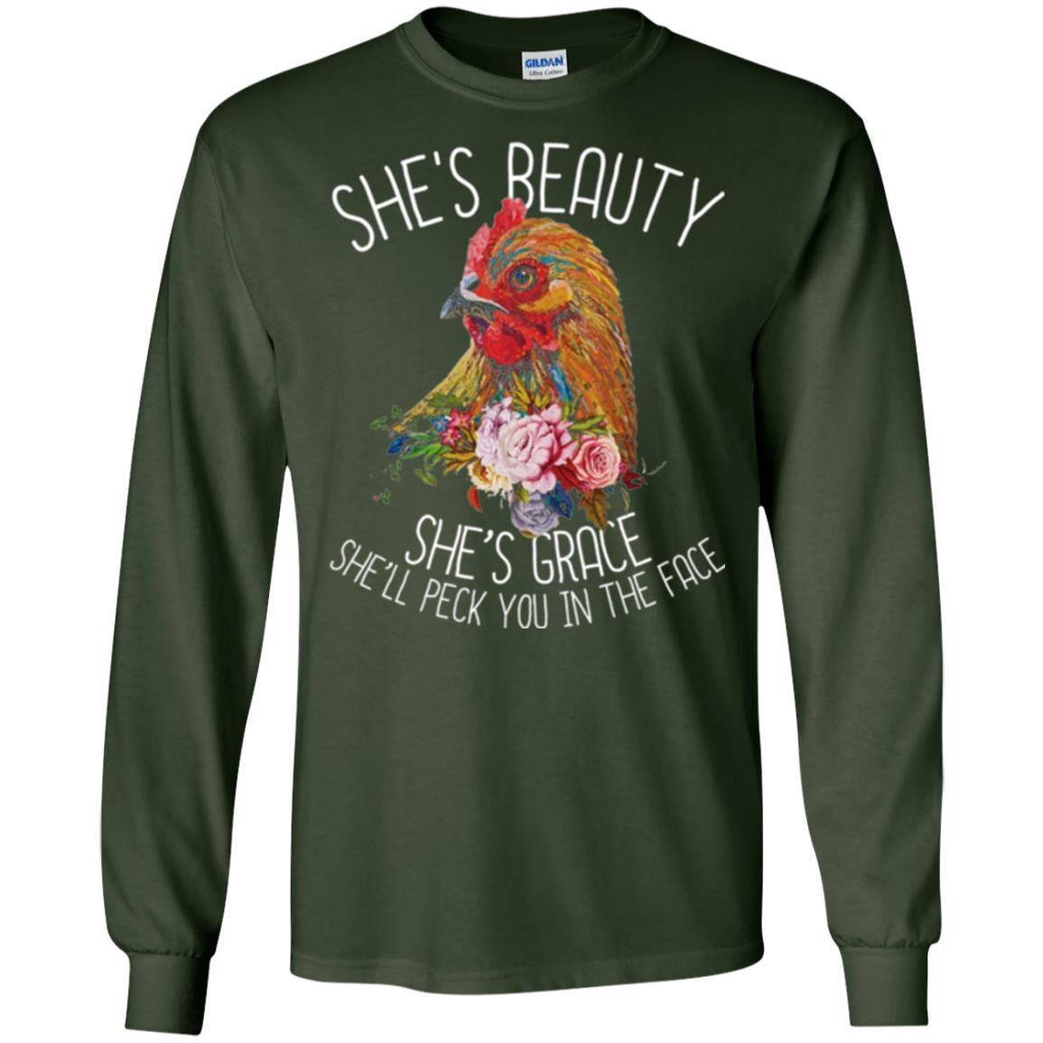 Chicken T-shirt She's Beauty She's Grace Forest Green