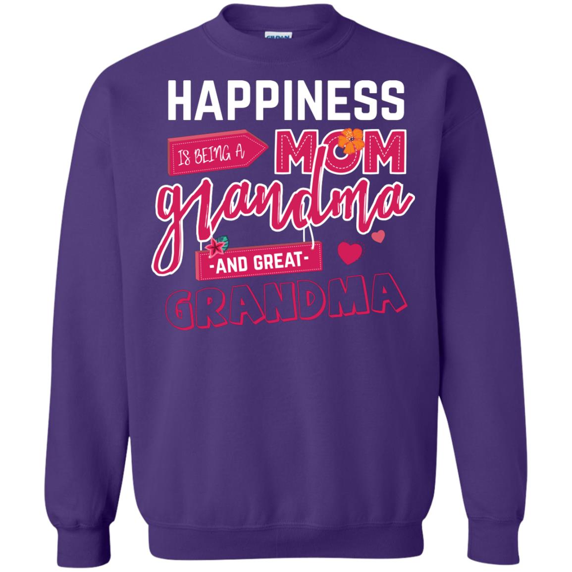 Happiness Is Being A Mom A Grandma And Great Grandma Shirt Purple