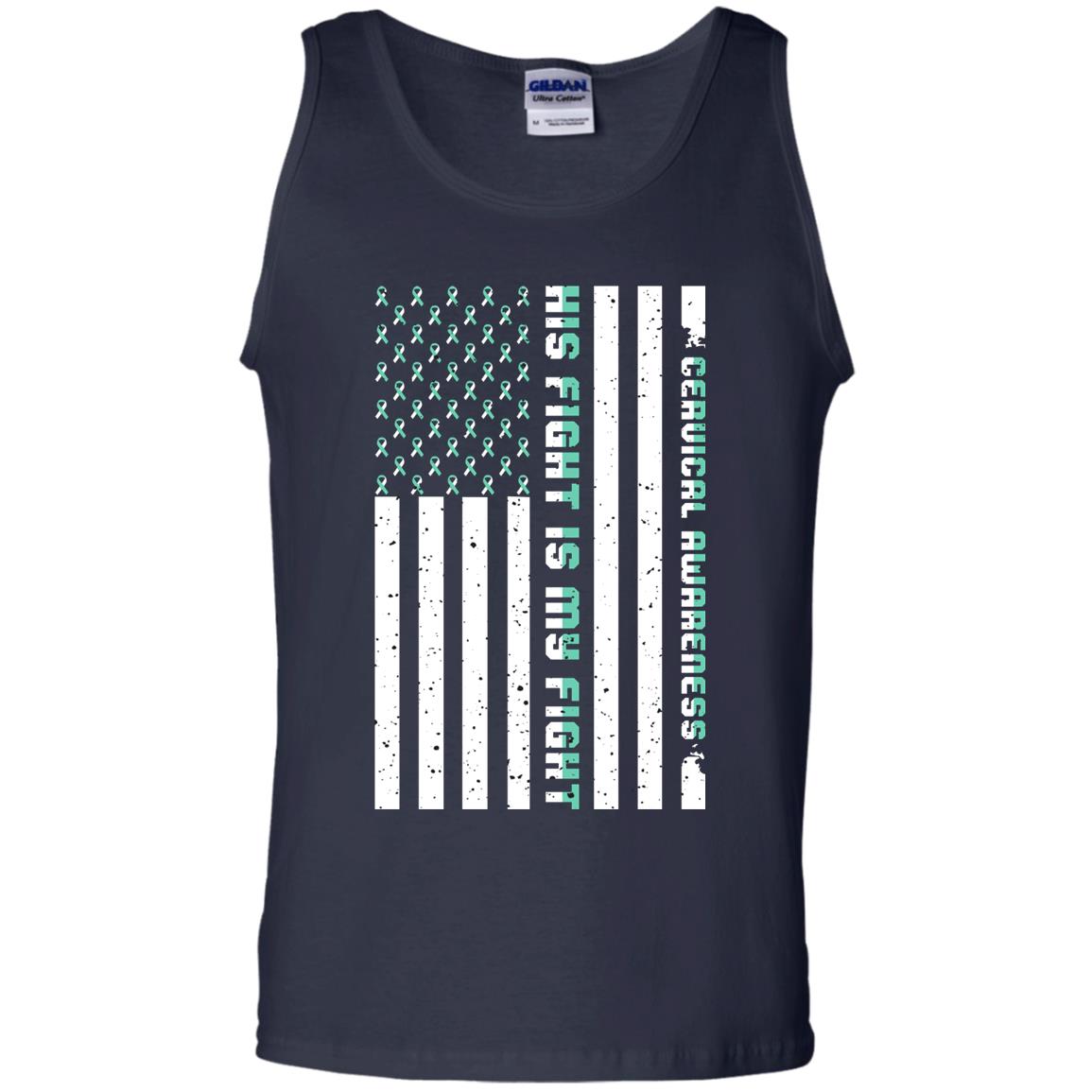 Cervical Awareness His Fight Is My Fight Teal White Stars Flag Of Usa Shirt Navy