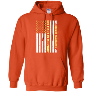 Uterine Awareness His Fight Is My Fight Peach Ribbon Stars Flag Of Usa ShirtG185 Gildan Pullover Hoodie 8 oz.