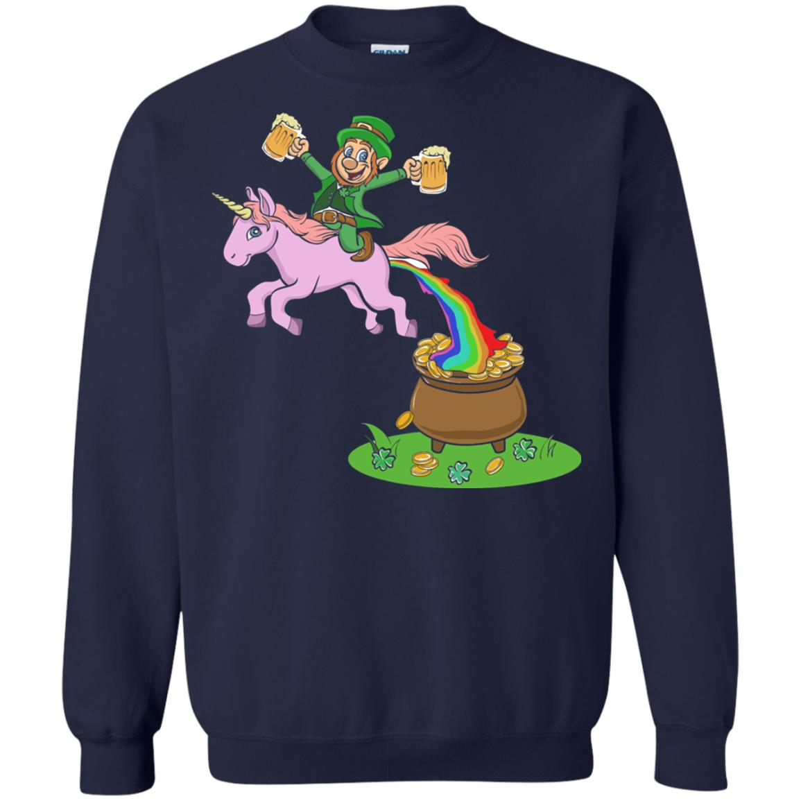 Leprechaun Riding A Unicorn Funny St Patricks Day T-shirt Navy