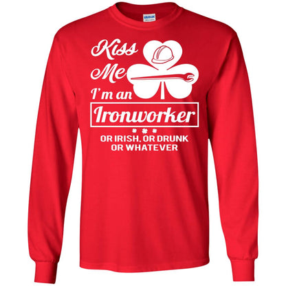 Funny St Patricks Day Shirt Kiss Me I Am An Ironworker Red