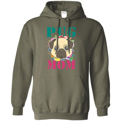 Floral Pug Mom T-shirt Puppy Pet Lover Military Green