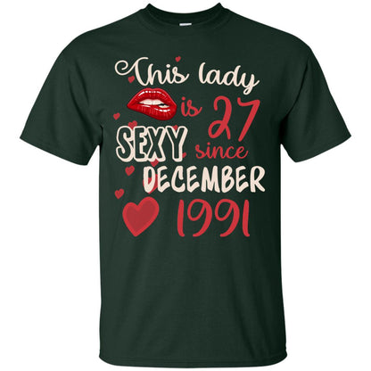 This Lady Is 27 Sexy Since December 1991 27th Birthday Shirt For December Womens Forest