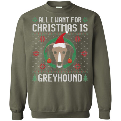 Chirstmas T-shirt All I Want For Christmas Is Greyhound Military Green