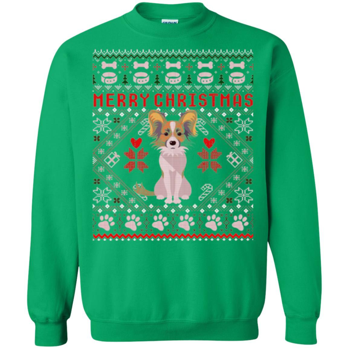 Dog Lover T-shirt Papillon Dog Merry Christmas Irish Green