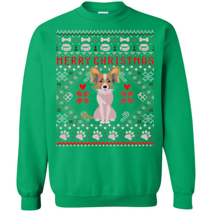 Dog Lover T-shirt Papillon Dog Merry Christmas Irish Green