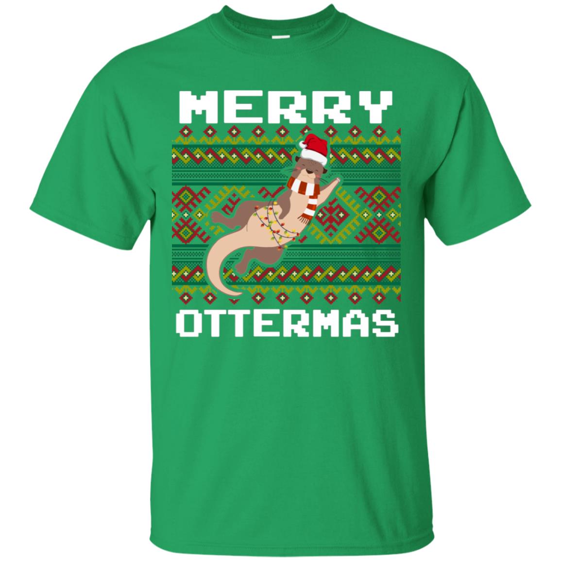 Merry Ottermas Funny Otter Lovers Ugly Sweater X-mas Gift Shirt Irish Green