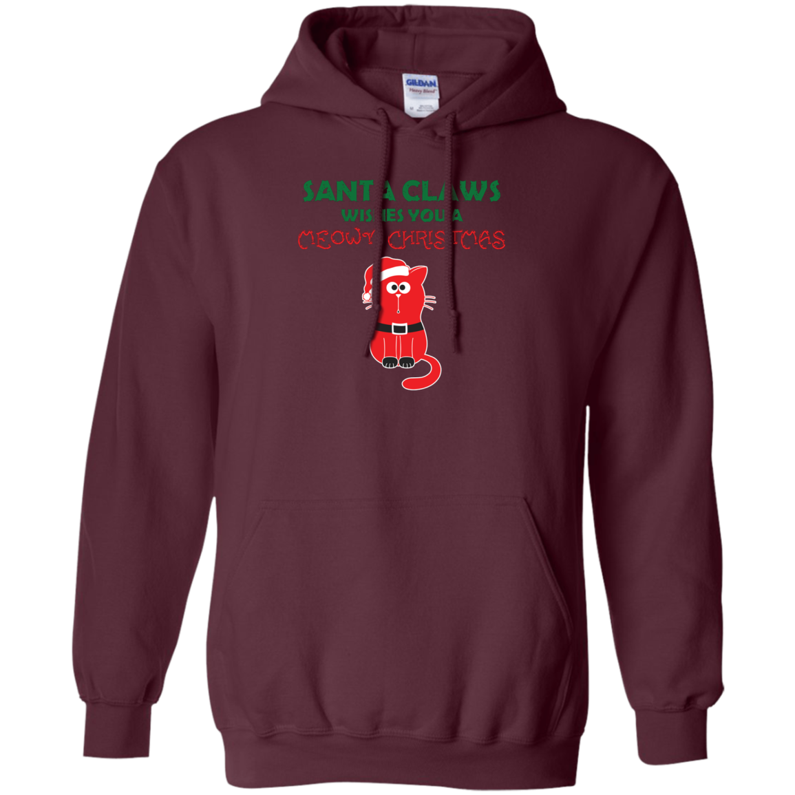 Christmas T-shirt Santa Claws Wishes You A Meowy Christmas Maroon