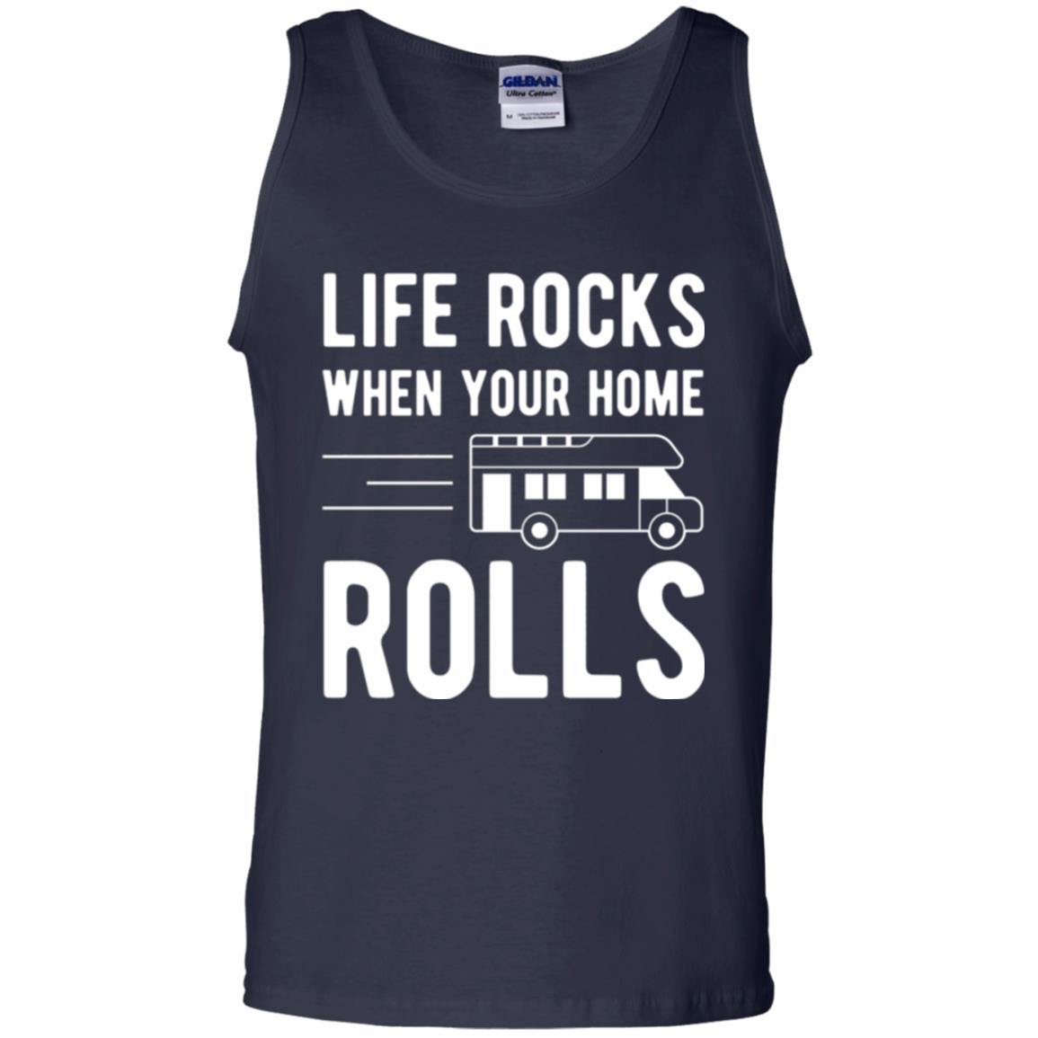 Camper Rv T-shirt Life Rocks When Your Home Roll Navy