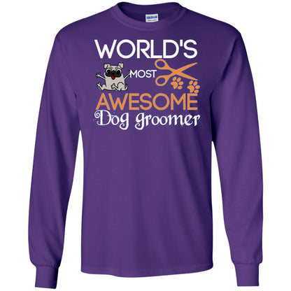 Dogs Lover Shirt World's Most Awesome Dog Groomer Purple