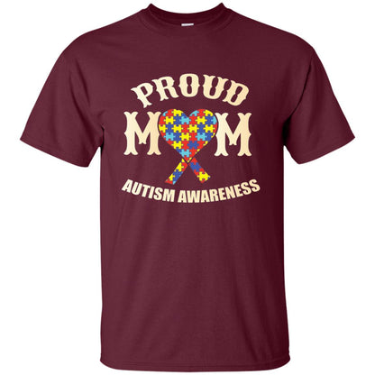 Proud Mom Mama Of Autistic Child Autism Awareness T-shirt Maroon