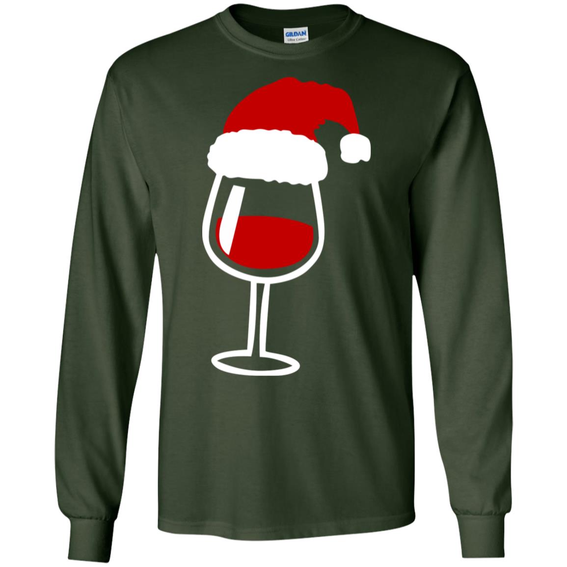 Twinkle Red Wine Glass Santa Hat X-mas Gift Shirt Forest Green