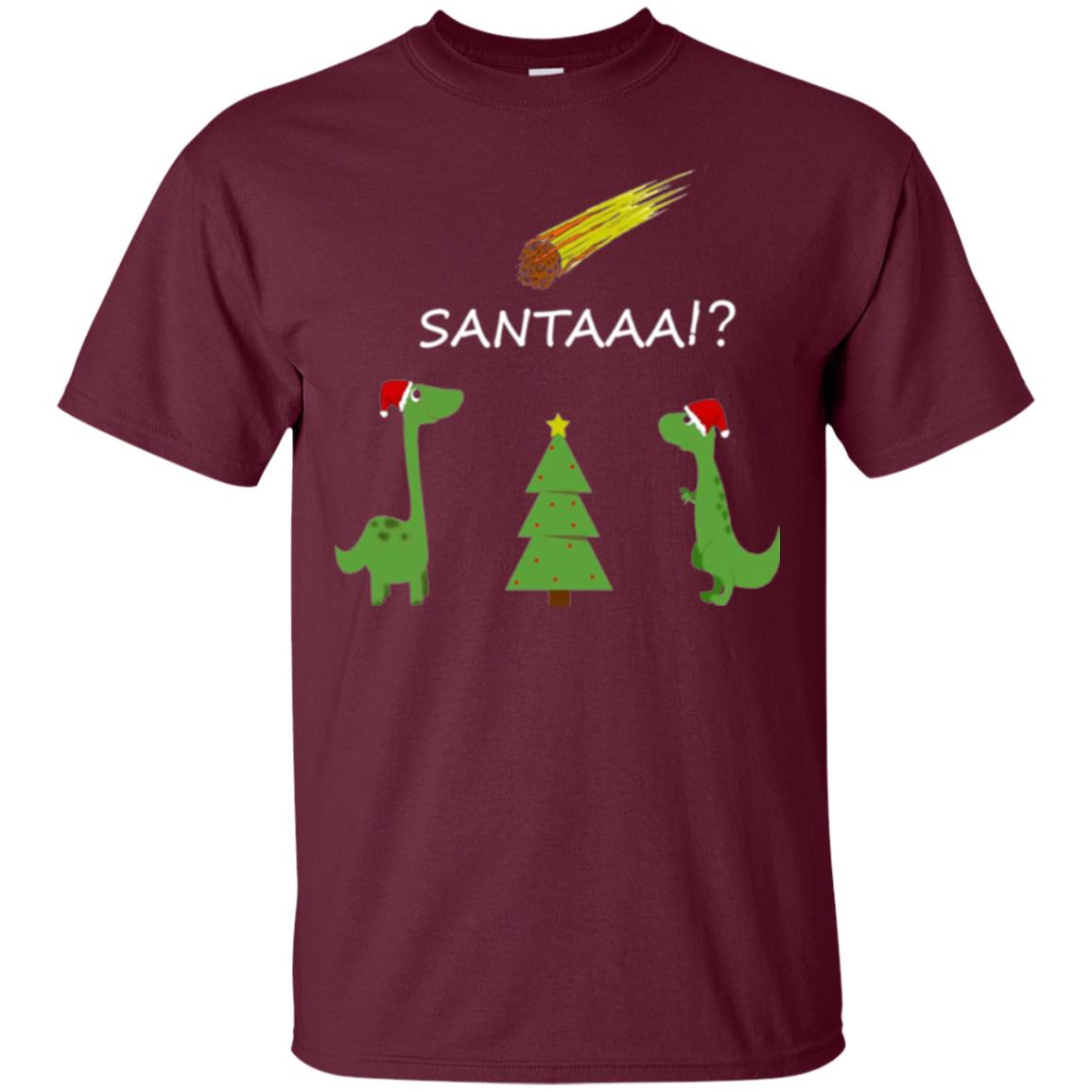 Christmas T-shirt Funny Dinosaus Santaaa Maroon