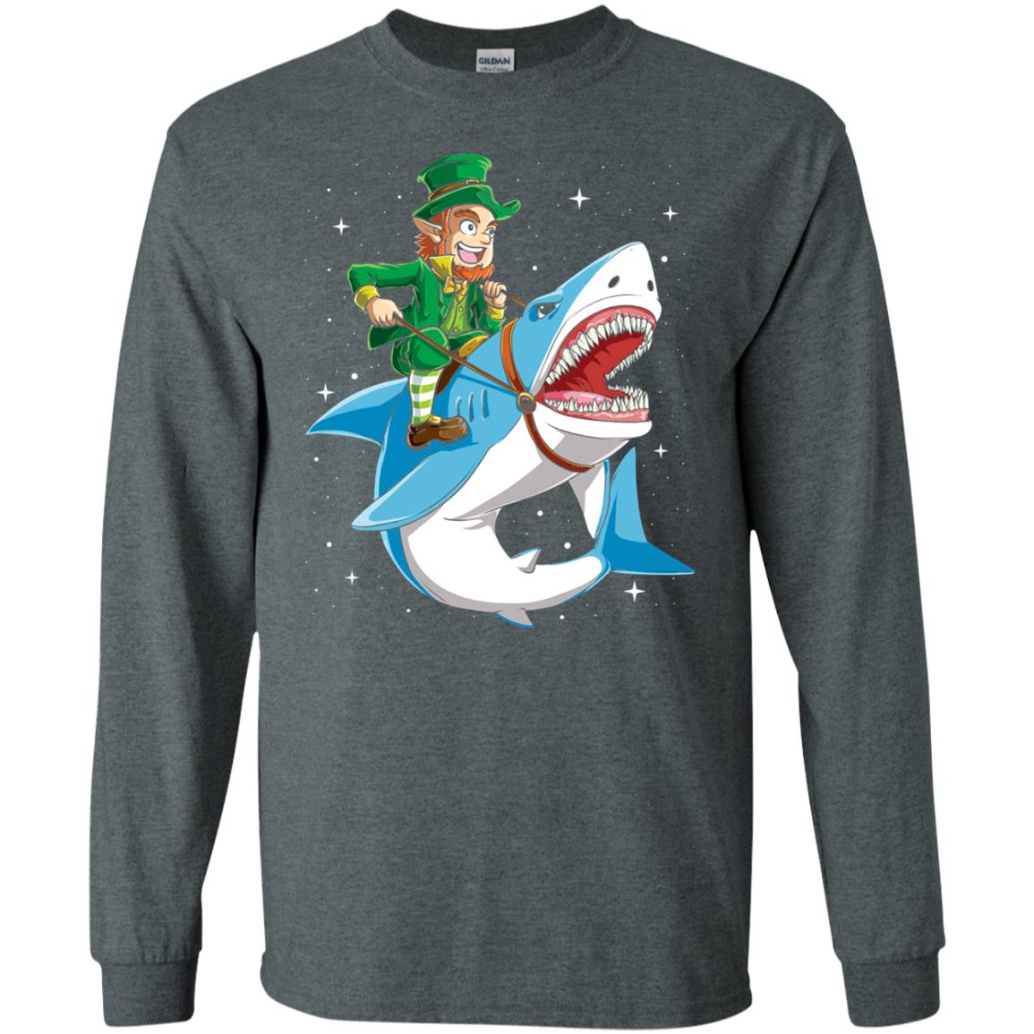Leprechaun Riding Shark St Patricks Day T-shirt Dark Heather